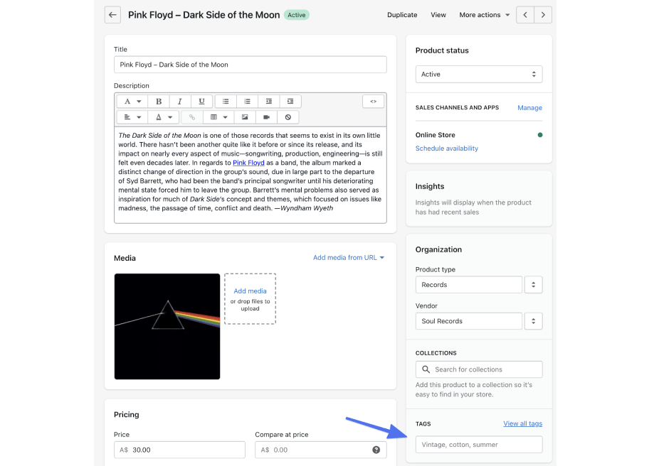 Shopify product tags